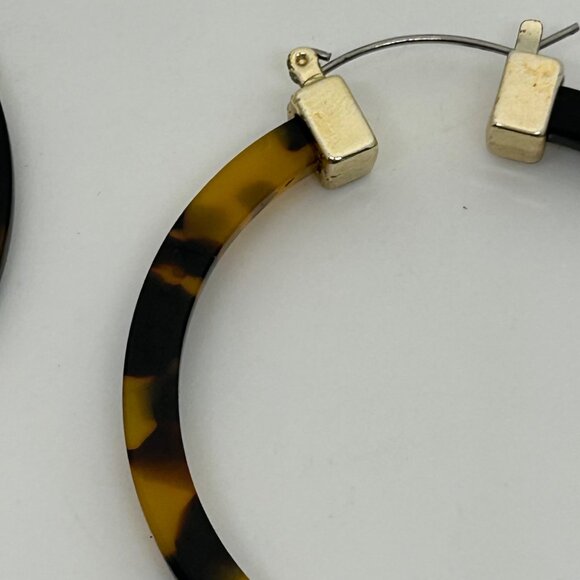 Faux Tortoise Acrylic Hoop Earrings With Silver-Tone Accents Statement 2 inches - Picture 7 of 15